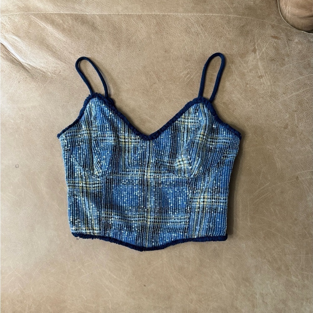 Miss Me Women's Sequins Plaid Print Crop Tank Country Western Y2K Size Medium - Picture 4 of 11